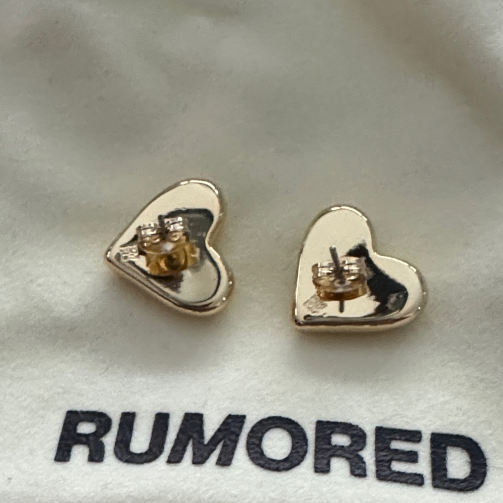 Rumored Piece of My Heart Gold Heart Stud Earrings Minimalist NWT Quiet Luxury - Picture 4 of 5